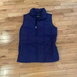 Lands End Womens Navy Blue Quilted Puffer Vest Size XS Full Zip Down 600